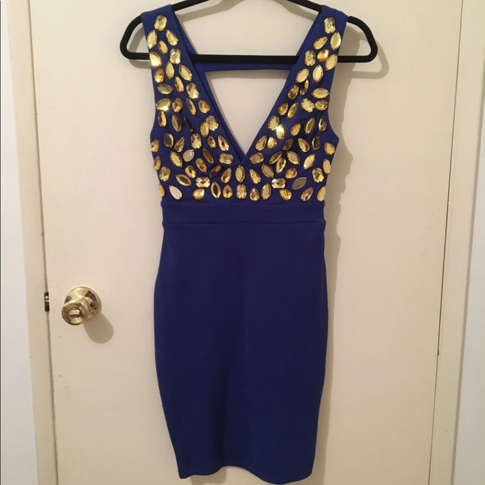 Blue Embellished mini dress